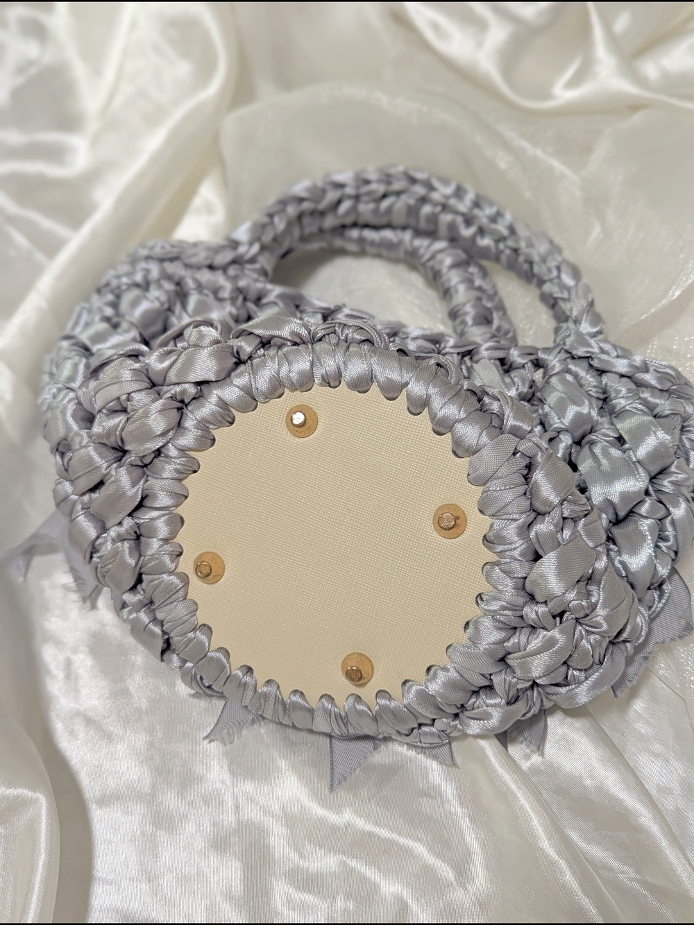 Silver Bow Accent Woven Handbag - Picture 3 of 5